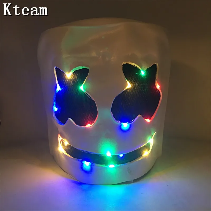 

Top Grade Latex Marshmello Helmet DJ Marshmello Mask Concert Props Bass Marshmello Music Fans Prop Bars Prop With LED Glowing