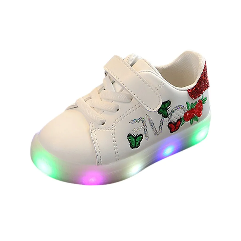 Детские кроссовки с вышивкой; Новинка; светящаяся обувь с цветами-бабочками; светящаяся обувь; Светодиодный светильник; Los zapatos# YL3 - Цвет: Красный