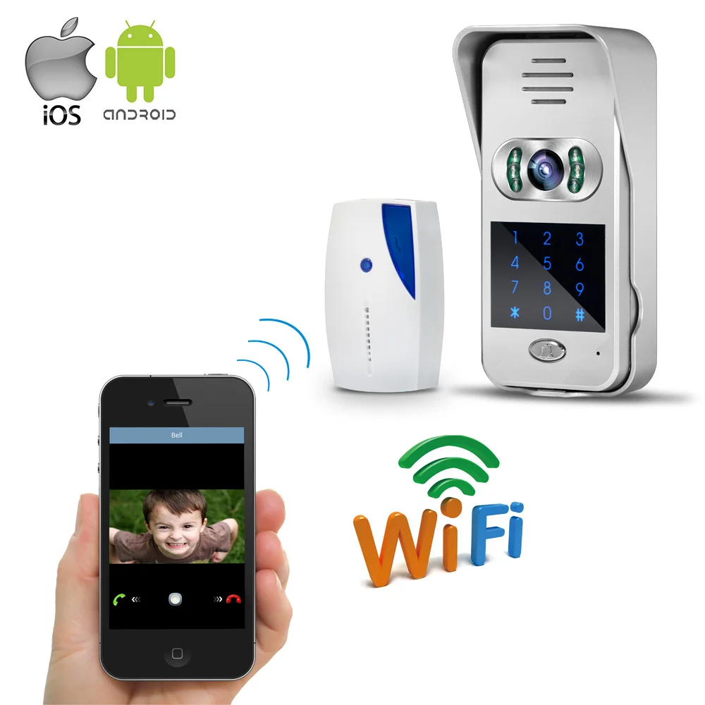 Free Shipping Wireless Wifi Doorbell 720P Video Intercom Door Phone for Phone Remote View / Unlock Touch Code Keypad WHOLESALE