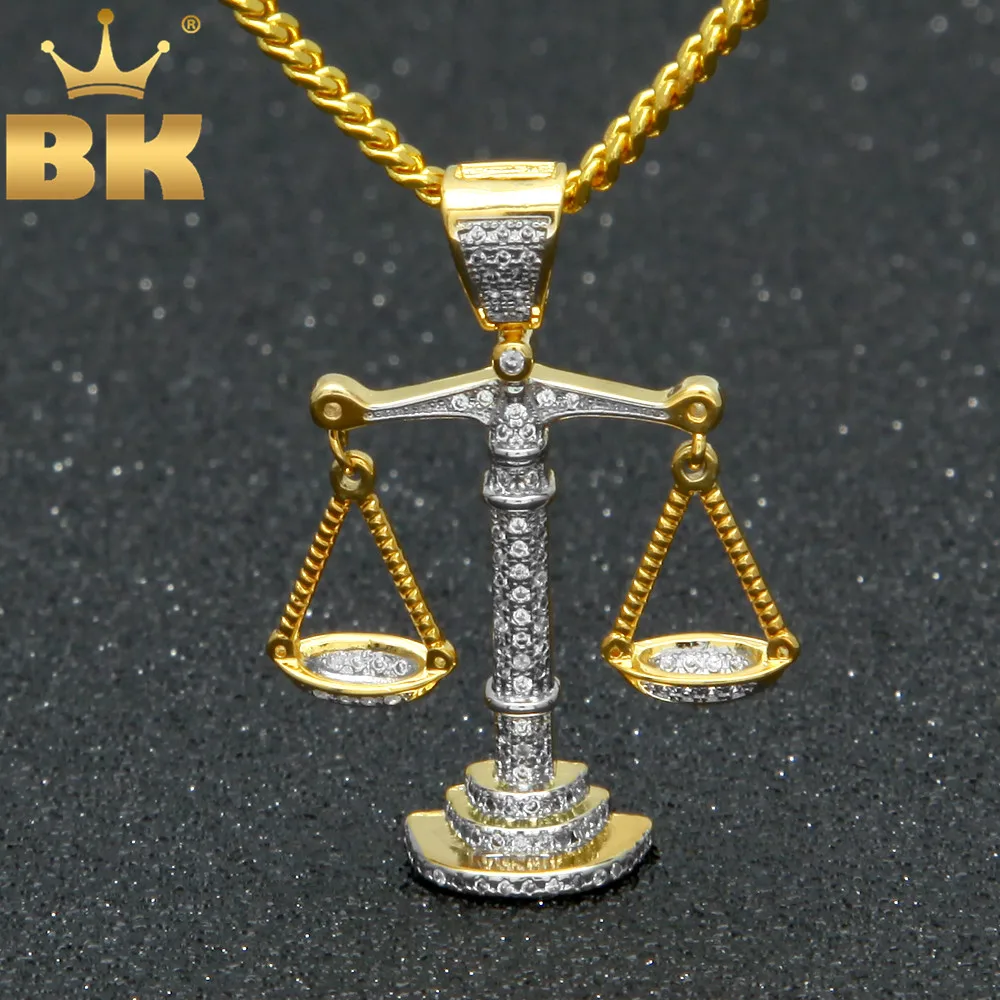 

Charm Top Quality Micro Cubic Zirconia Mens Balance Pendant Necklace With 3mm Cuban Chain Hip hop Fashion Party Jewelry