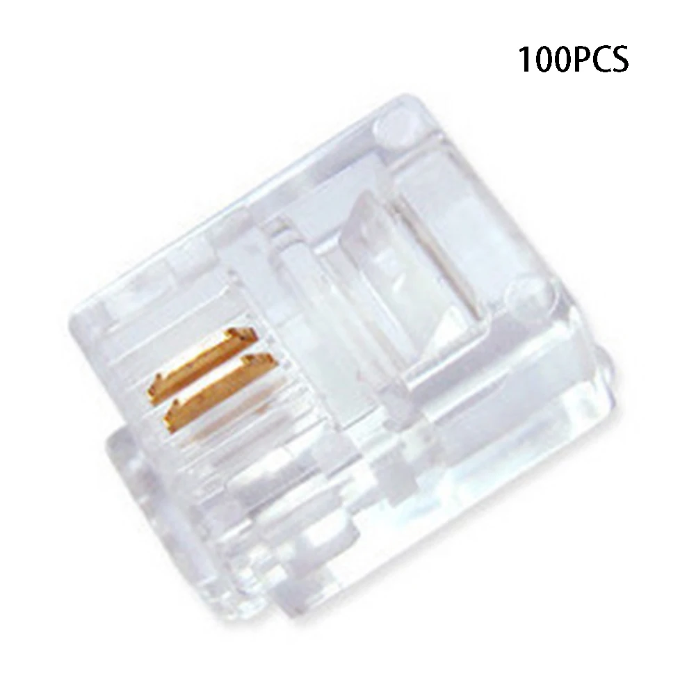 Transparent Connector Office Gold Plated Powerful Network Modular Plug 6P2C Telephone Cable Systems RJ11 Crimp 100Pcs | Обустройство