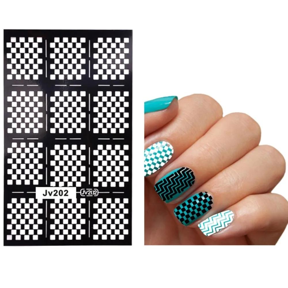 Estilos para a Escolha Lote Preto Fácil Carimbo Faça Você Mesmo Adesivos Oco Flor Coração Geometria Padrão Unhas Arte Decorações 20 10 Pçs –