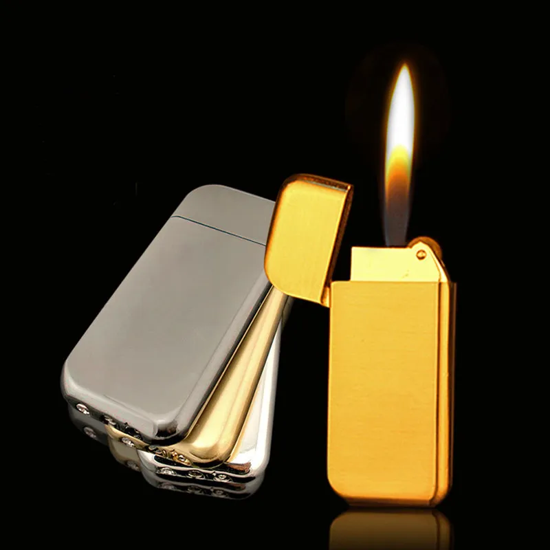 Ultra Thin Compact Grinding Wheel Butane Lighter Inflated Gas Frosted Mini Lighter Metal NO GAS Cigarette Accessories