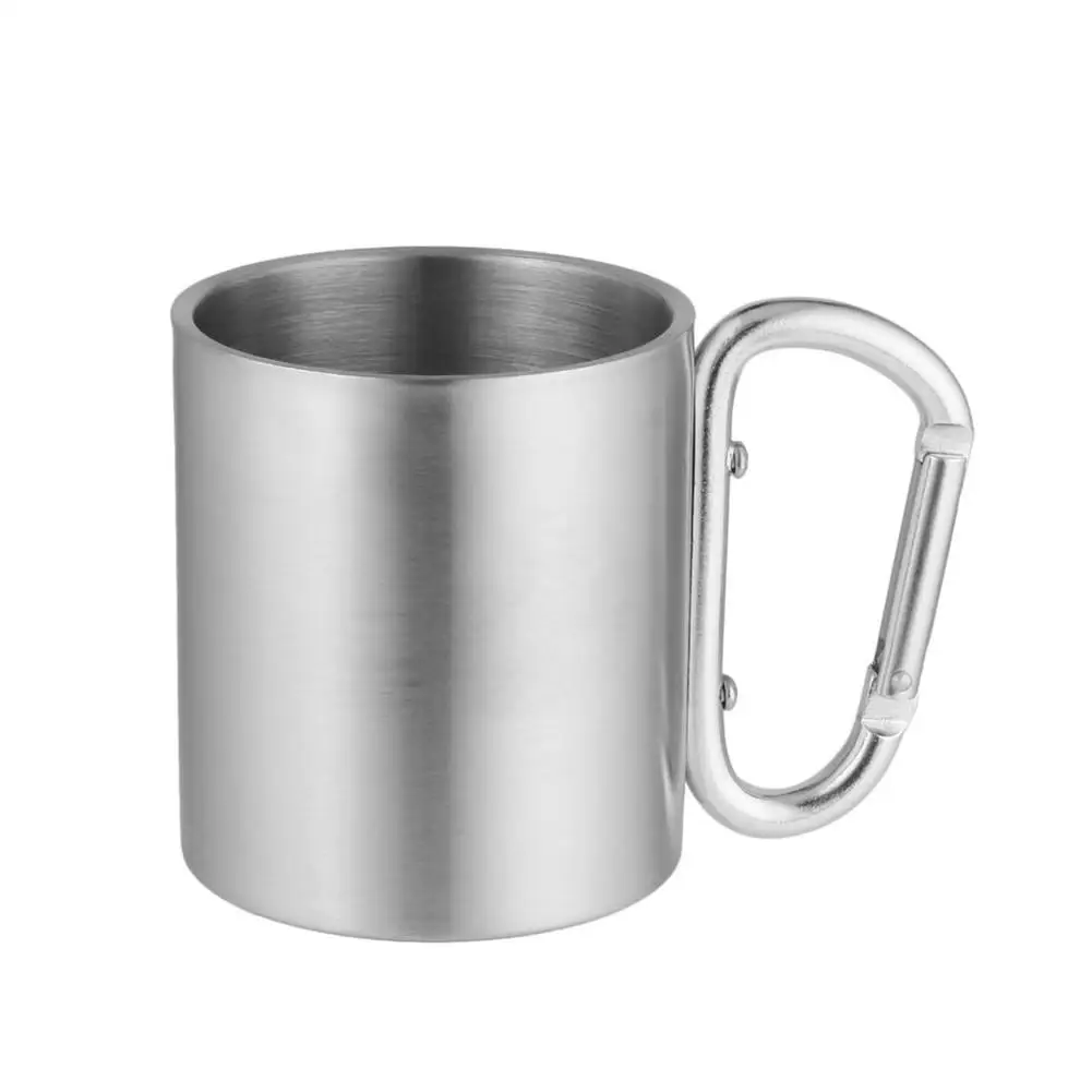 Двойная кофейная чашка из нержавеющей стали 220 мл компактная кружка походный стакан кофейник чашка для молока и чая двойная офисная чашка уличная спортивная чашка - Цвет: Silver