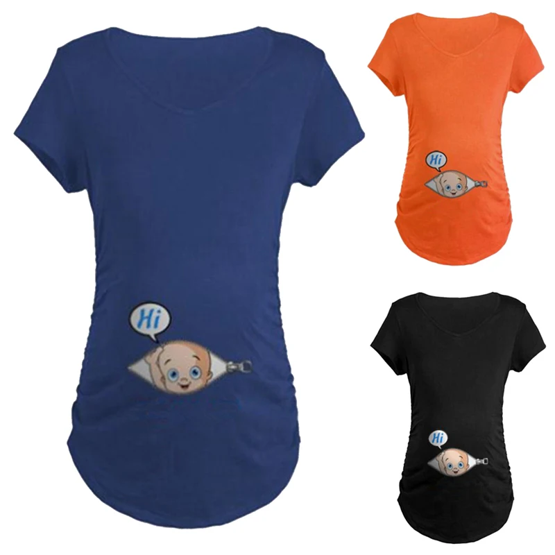 Летнее платье для беременных; Материнство; женская футболка с рисунком; забавная Одежда для беременных