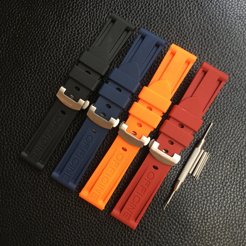 

TJP 22mm Black Orange Red Blue Silicone Rubber Watchbands For Panerai PAM168 PAM108 Watch Strap Bracelet With Butterfly Buckle