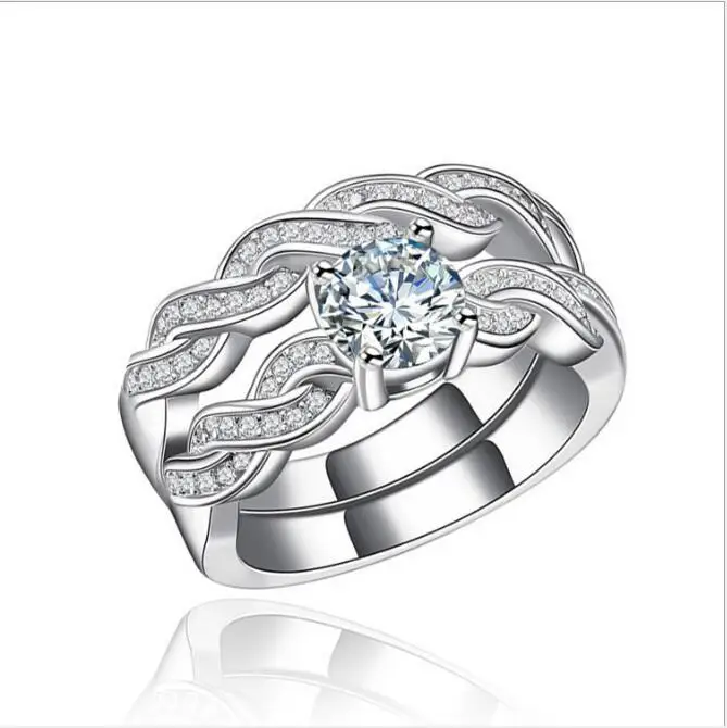 Элегантный циркониевое кольцо украшение серебро Цвет Обручение обручальное кольцо Набор для Для женщин 2019 модный цирконовый Кристалл
