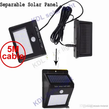 

30 led 500lm solar light split mount pIR motion 3 senser Edison2011 COB LED Solar IP 5M cable street wall lamp for deck garage