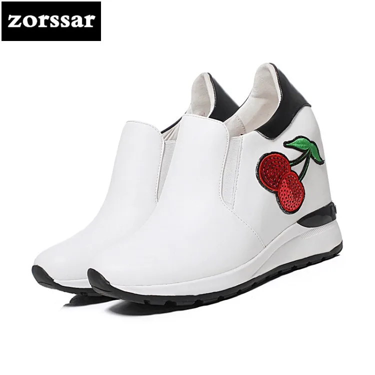 

{Zorssar} Genuine Leather Women sneakers Shoes 2018 New Womens Wedges Height Increasing Casual shoes Ladies Platform Shoes