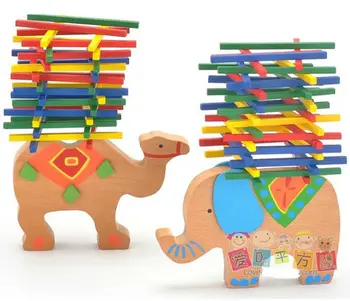 

Candice guo! new arrival wooden toy building game Colorful animal Stick Balance Beam cute elephant camel birthday gift 1set