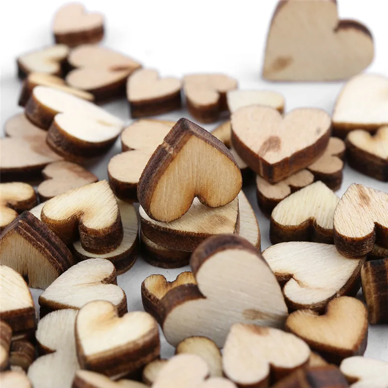 

100pcs/pack Cute 4 Sizes 6/8/10/12mm Mixed Love Heart Shape Wedding Table Scatter Decor Rustic Wooden Wedding Decoration Buttons
