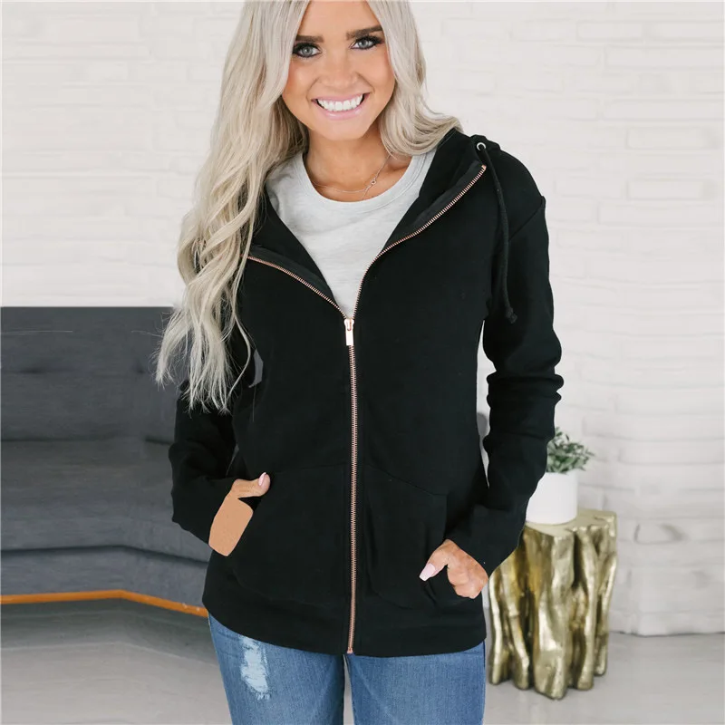 

Laamei 2018 Fashion Women's Solid Zip-Up Hoodies Sweatshirts Hooded Zipper Long Sleeves New Autumn Winter Soft Basic Coats Tops