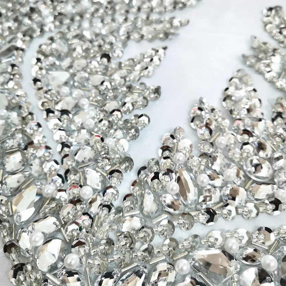 Серебряная ручная вышивка стразами Хаут пришить Хрустальные Стразы AB патчи аппликации дизайнер для шитья свадебное платье костюмы Декор