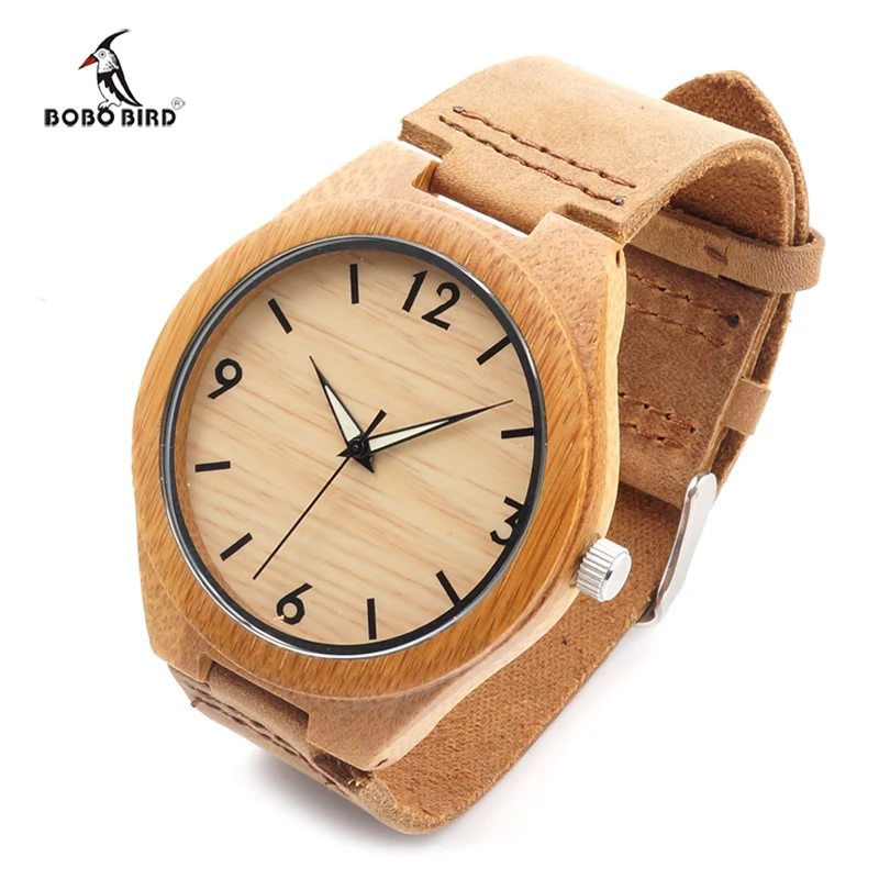 BOBO BIRD 2017 Mens Watches Brand Luxury Quartz Wooden Wristwatch Leather Strap Male Bamboo Watch relogio masculino