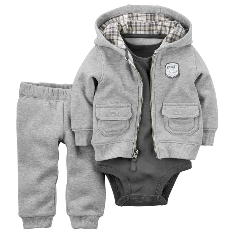 

kids baby bebes boy clothes set hooded jacket+rompers+pants infant boy girl clothing Autumn Spring children suits newborn set
