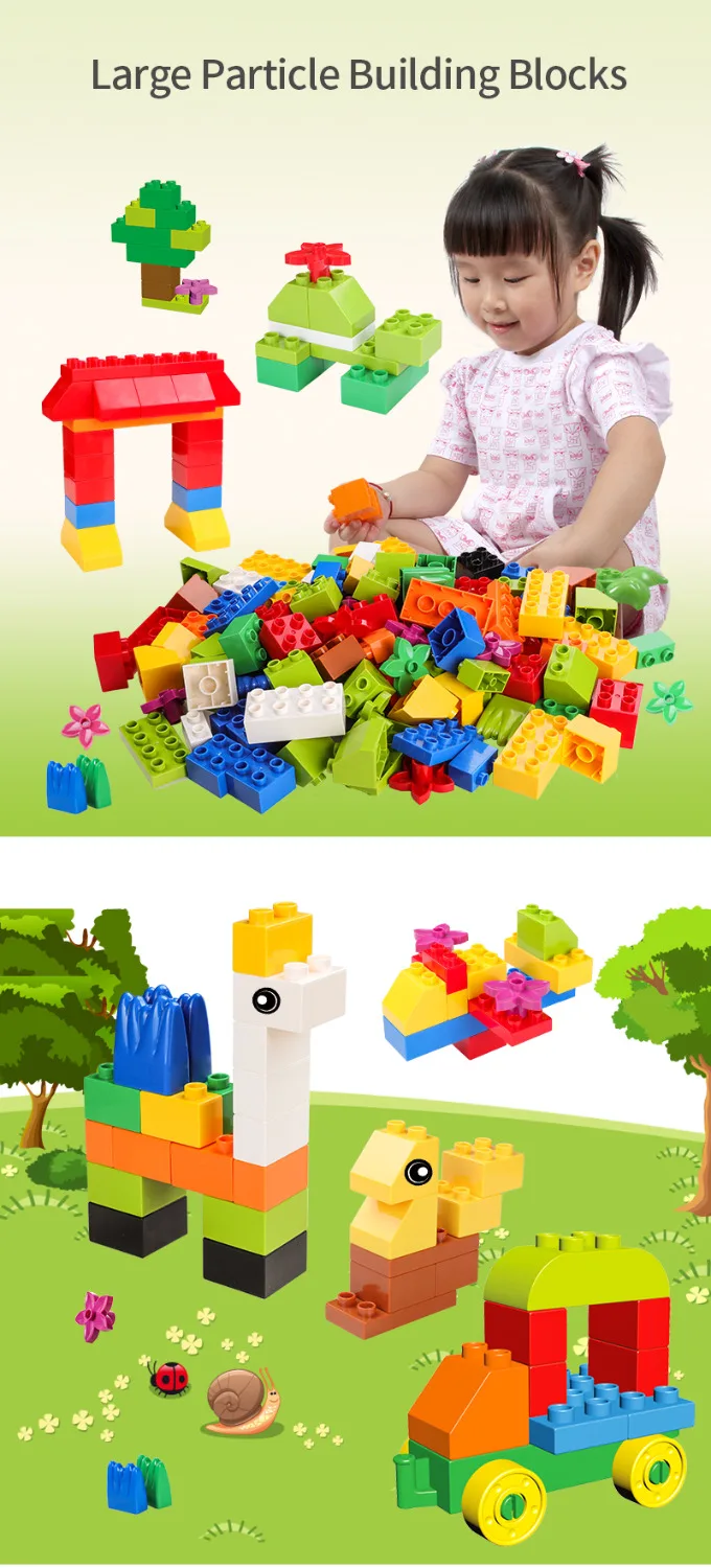 72 шт.-260 шт. большие строительные блоки Совместимые Duploe игрушки для детей выше кирпичи с инструкцией наклейка рисунок трубы блоки