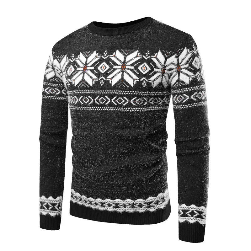 

Warm Patchwork Floral Print Sweater Men O-Neck Long Sleeve Sueter Hombre Slim Knitted Pullover Men Fleece Casual Sweater Hombre