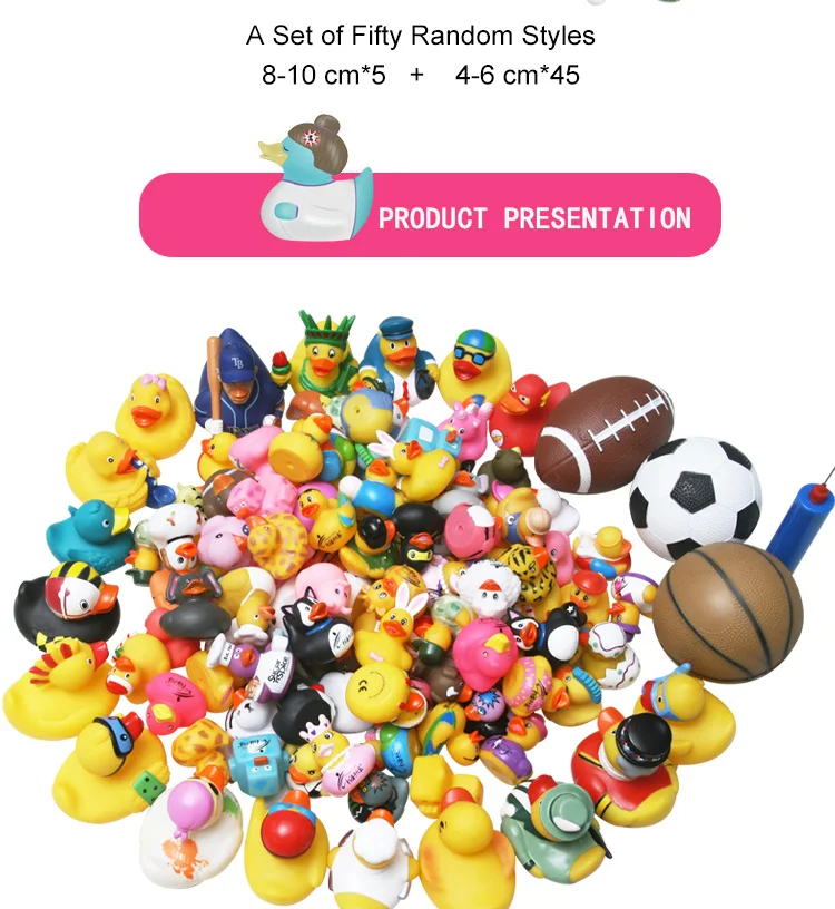 20pcs/50pcs Multi styles Rubber Ducks Bath Toy Baby Shower Water toys Pure Natural Cute Rubber Ducky for Baby Kinder Toys