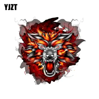 

YJZT 14CM*13.3CM Personality Hand Drawn Wolf Head PVC Motorcycle Car Sticker 11-00466