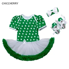 Счастливый День Святого Патрика Одежда для девочек в горошек зеленый кружево Petti комбинезон платье повязка на голову обувь для колыбельки новорожденных пачка