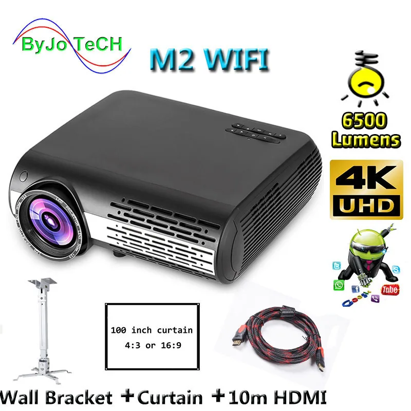 

Poner Saund M2 WIFI 6500 Lumens LED projector 1280*800 FULL HD 4K 2K Android 6.0 Bluetooth Support USB VGA HDMI Wall Bracket