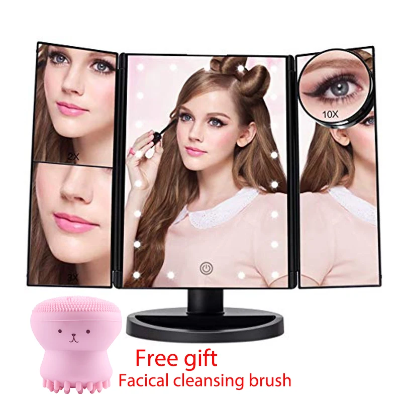 

Fascinate Lighted Makeup Mirror 24LED Lights Touch Screen Dimming Tri-Fold 1X10X Magnification 180 Degree Rotation Vanity Mirror