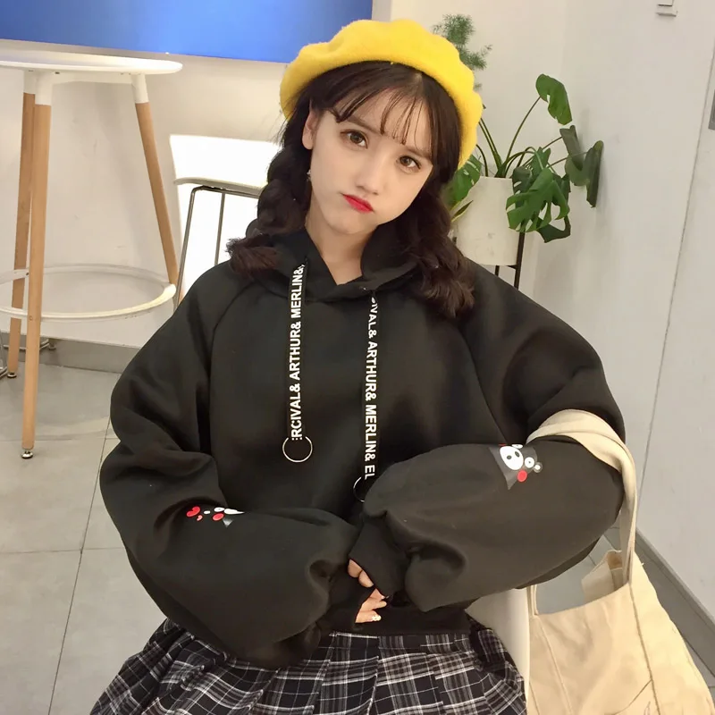 Harajuku мода новый 2019 мультфильм печати Для женщин толстовки Sweet плюшевые с пышными