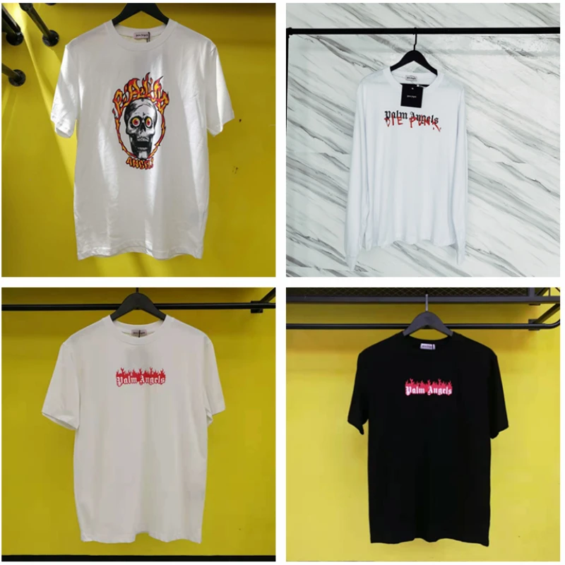 

2019ss Palm Angels T Shirt Men Women Harajuku Flame Skeleton Summer Knight T-shirt Long Sleeves Hip Hop Palm Angels White Tshirt