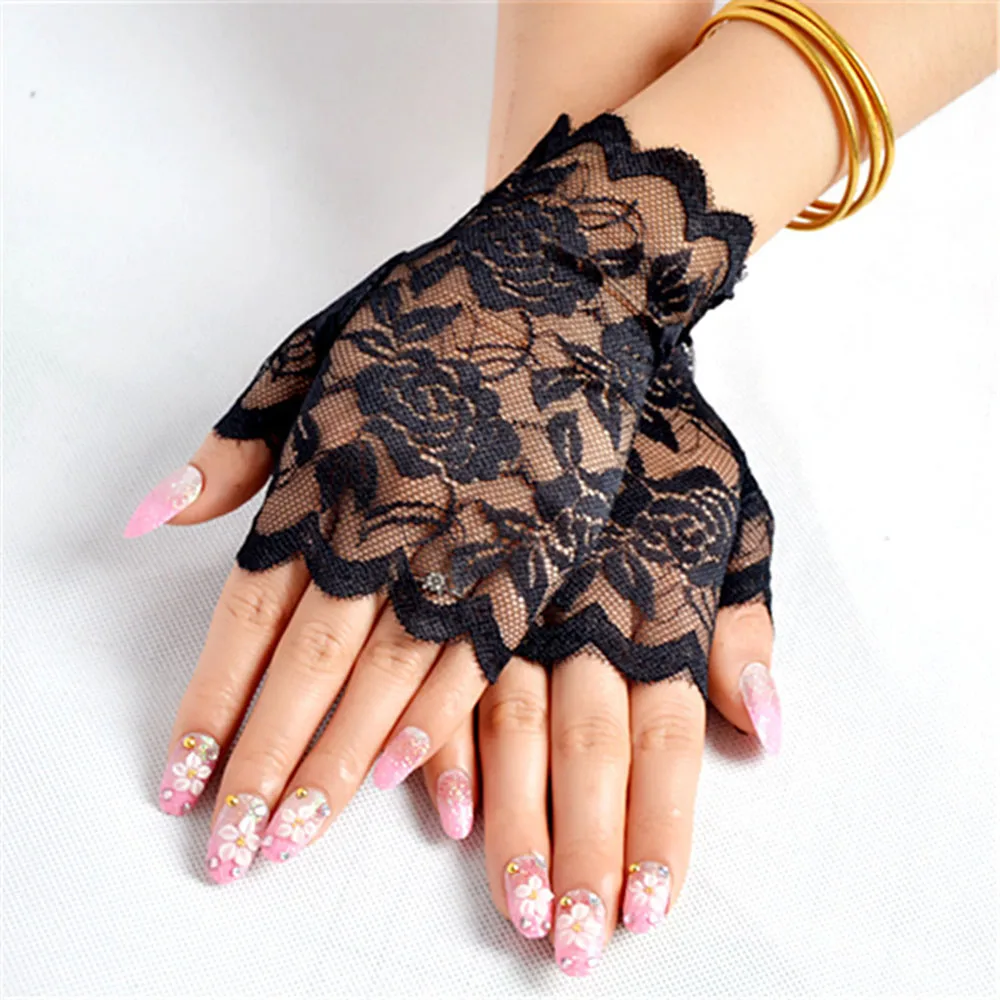 women 2018 fashion hot lace mitten gloves half finger sunscreen touch