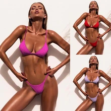OCQBI New 2019 Sexy Thong Bikini Women Beachwear Swimwear Micro bikini Brazilian Biquini Solid color Swimsuit trangel thong swimsuit sexy women bikini 2018 swimwear solid swimsuit brazilian bikini strappy swimming suits mesh bikini