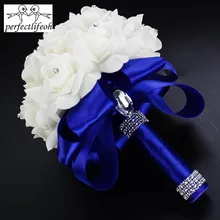 Perfectlifeoh красивое платье белого цвета и цвета слоновой кости свадебный цветок Букеты Свадебные искусственный цветок «Роза» букет для невесты с украшением из камней bouqu