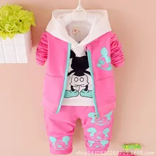 Big Sale 3 Pcs Hoodies+Coat+Pants Cartoon Minnie Baby Girl Clothes Kids Children Toddler Girls Clothing Set 2016 New T281