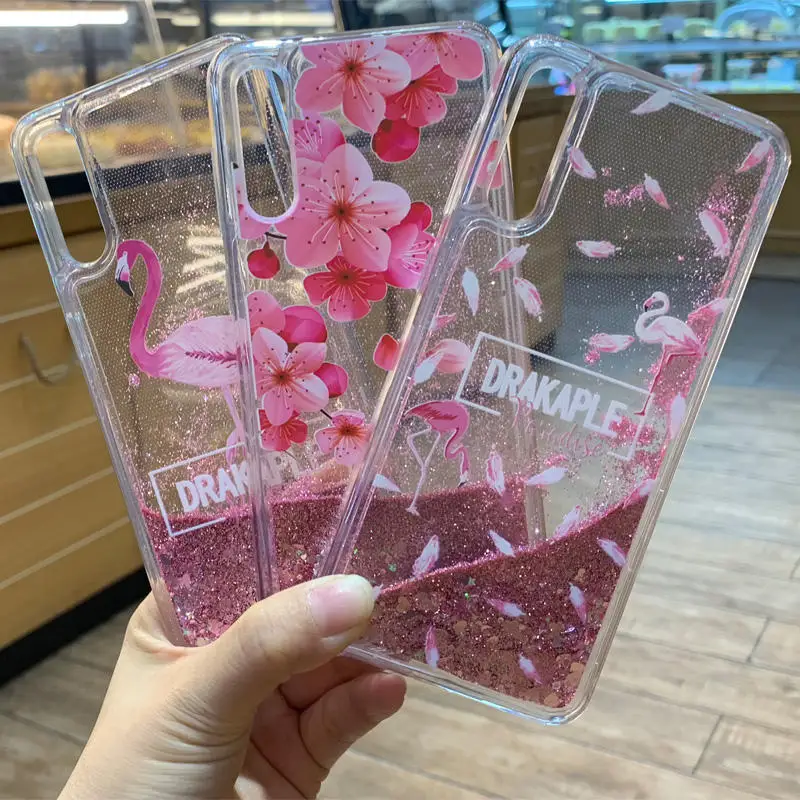 Flamingo Flower Bling Glitter Liquid Clear Soft Case Cover on sfor Samsung A30 A10 A20 A50 M10 M20 M30 A6 A8 A9S A7 2018 Coque   (6)