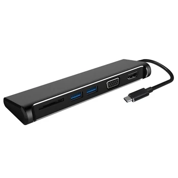 

AMKLE Type C HUB USB HDMI VGA Adapter USB 3.0 SD Card Reader Adapter 1080P Video Converter USB 3.0 HUB for Computer Laptop