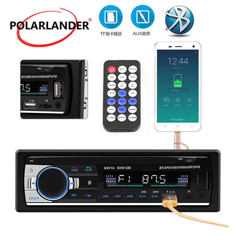 1 Din " lcd AUX 530 MP3 аудио автомобильный радиоприемник проигрыватель RCA USB 2,1 Bluetooth 4,0 FM пульт дистанционного управления U диск в тире DC 12 В стерео