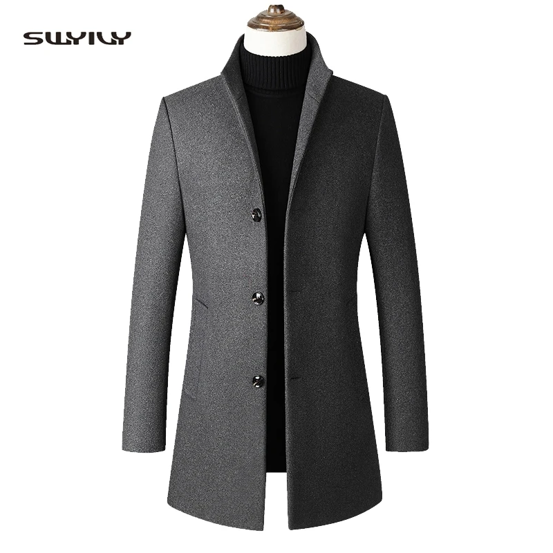 

Men's Woolen Coat Solid Color Stand Collar Single-breasted Business Casual Windbreaker Jacket Wool Blend Fashion Men's XXXXL