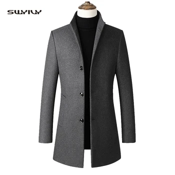 

Men's Woolen Coat Solid Color Stand Collar Single-breasted Business Casual Windbreaker Jacket Wool Blend Fashion Men's XXXXL