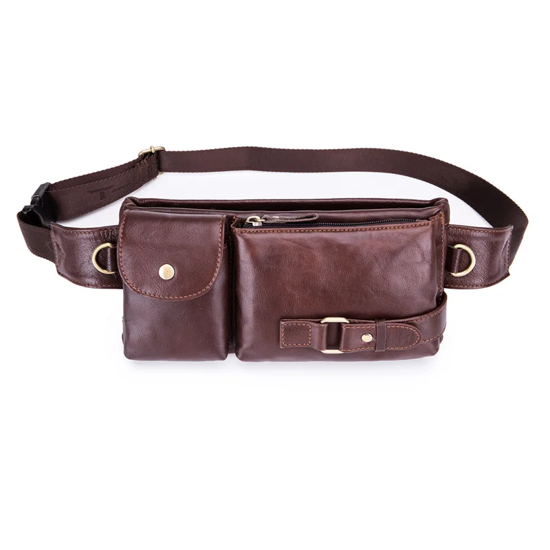 

BULLCAPTAIN Genuine Leather Waist Packs Fanny Pack Belt Bag Phone leather Pouch Bags Travel Waist Pack Male Functional Waist B