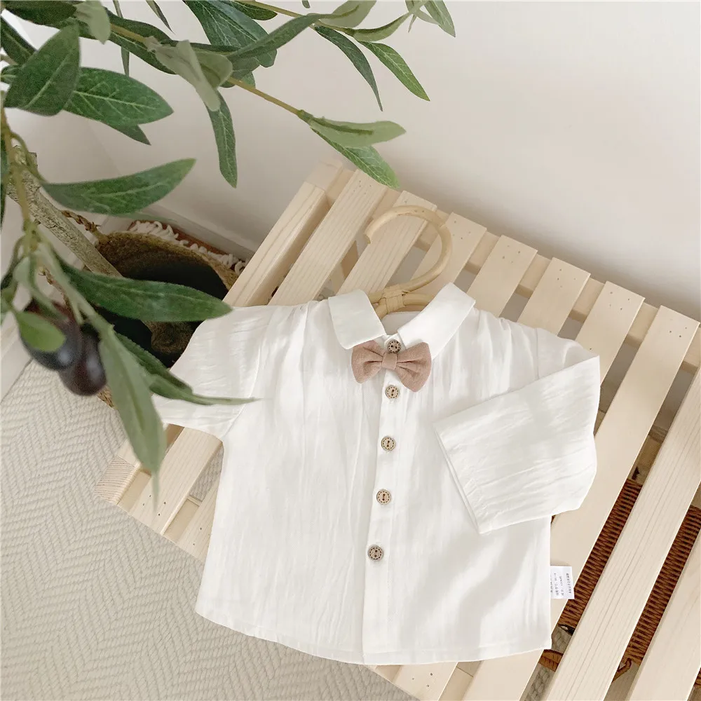 New Gentleman Long Sleeve Baby Clothes White Girls Shirts Turn-down Collar Baby Girls Shirt Cotton Baby Blouse