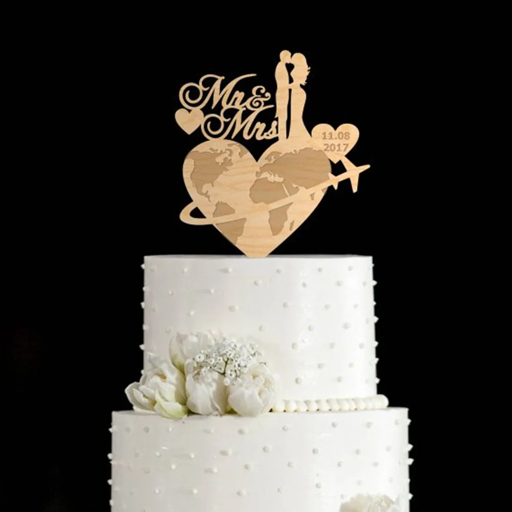 

Wooden Travel Theme Cake Topper,Travel Wedding Party Wooden Cake Topper, Bride and Groom Wedding Cake Decoration Topper Supplies