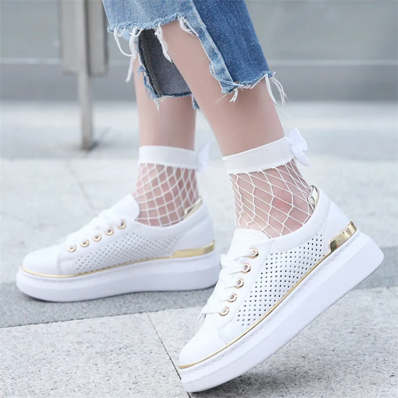 Solid Women Ruffle Fishnet Ankle High Socks Mesh Lace Fish Net Short Socks with Bow in Behind Two Color dropshipping 30AT3 06