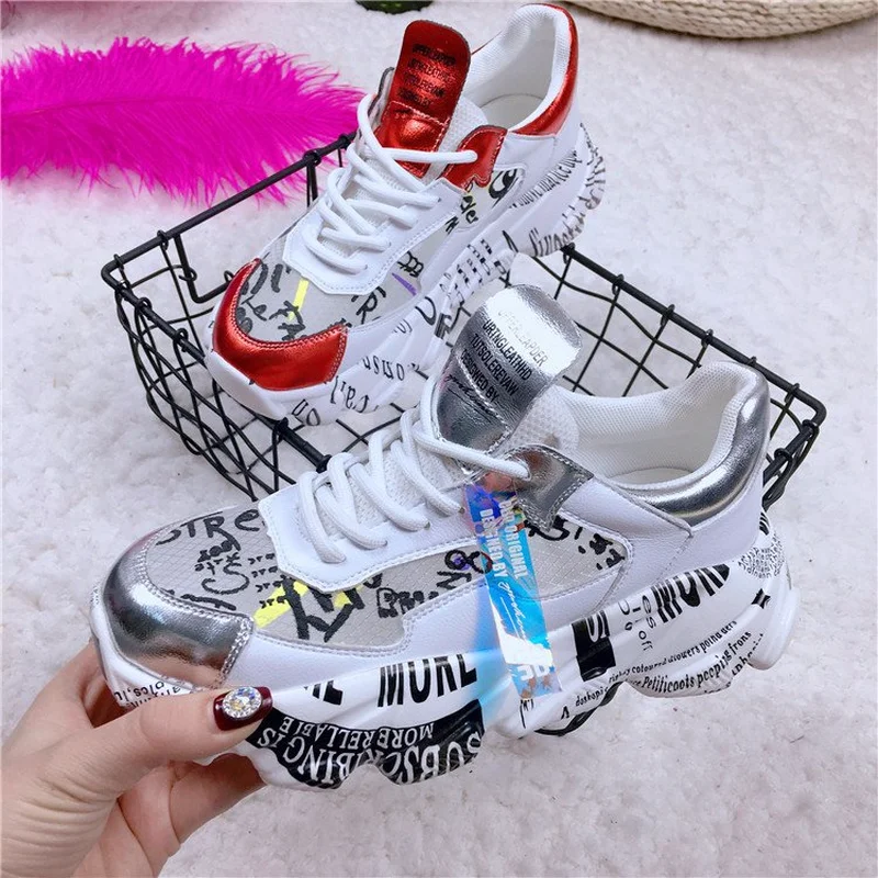 

2019 Spring Autumn Women Sneakers Fashion Thick Bottom Colorful Woman Running Shoes Wild Graffiti Casual Woman Sports ShoesY2-95