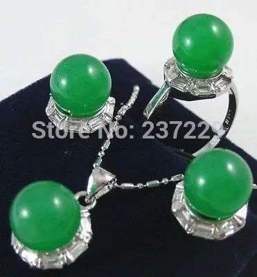 

Hot selling> Wholesale price Fast SHIPPING ^^Fashion black agate/Green Jade 18kgp Earrings&Ring&Necklace Pendant Set (A0511) -Br