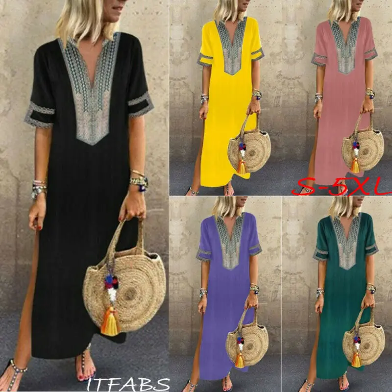 Лето новое длинное платье Муму кафтан Бохо Макси размера плюс женское платье-туника платье Ночная рубашка
