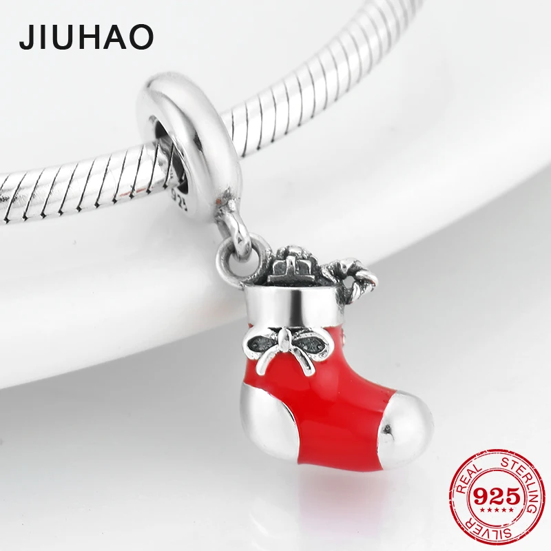 

Fashion 925 Sterling Silver Cute and Delicate Christmas bow stockings Pendants Fit Original Pandora Charms Bracelet Jewelry