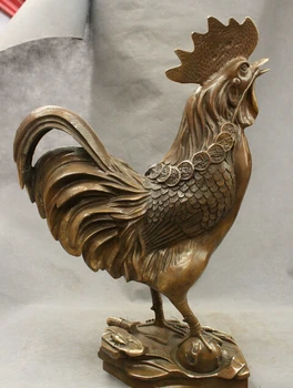 

wholesale factory 18" Chinese Bronze Copper Year Zodiac Wealth Coin Cock Rooster Up Head Statue 25% off