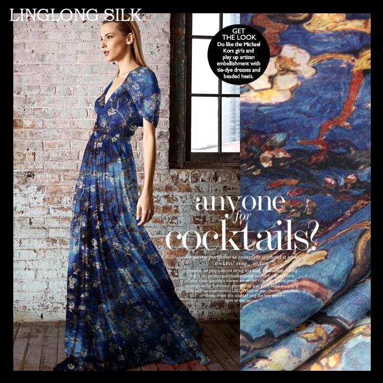 Шелковый шифон 140 см ширина 8momme/ натуральный шелк шифоновое платье ткани с цветочным рисунком 2016New сливы Цветочный принт