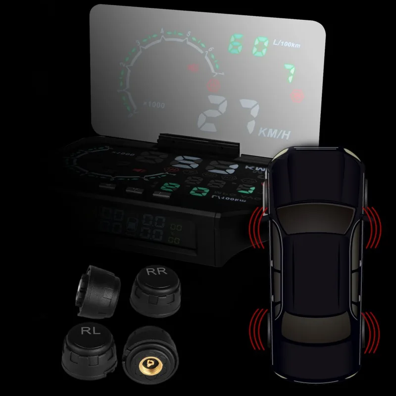 Bluetooth автомобильный HUD Дисплей автомобиля TPMS HUD& датчик контроля давления в шинах цветной проекционный сигнал превышения скорости диагностики