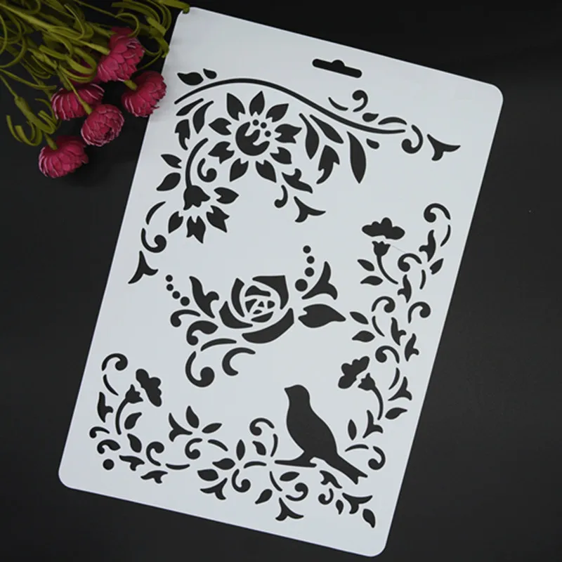 

Flower Bird Masking Spray Stencil For Walls Painting Embossing Paper Crafts Scrapbook Stamp DIY Tools Photo Album Card