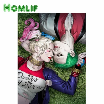 

HOMLIF 5D Diy Diamond Painting Cross Stitch Rhinestones Handmade Diamond Embroidery Harley Quinn Joker,Diamond canvas Mosaic